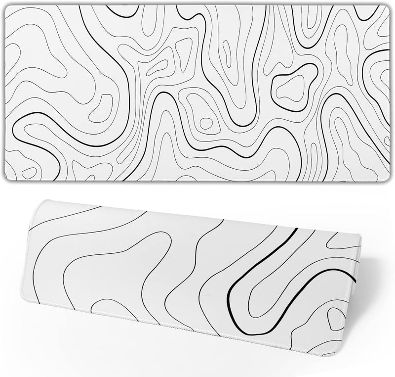 Brecoy White Mouse Pad Large XL Gaming Mouse Pad for Desk Topographic Mouse Pad Desk Pad Gaming Mouse Pad White Desk Mat Extended Black and White White Topo Mousepad White Topographic Mouse Pad Full Size - Image 1
